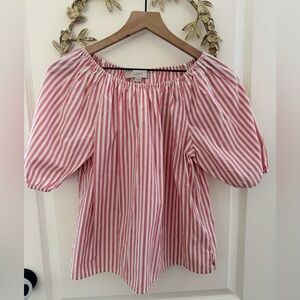 LOFT Pink and White Striped Blouse